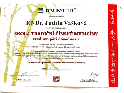 Tradičná čínska medicína-certifikát TCM Inštitút v Prahe